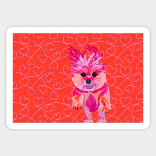 I Love Luz the Chorkie over Pink Hearts with Orange Sticker